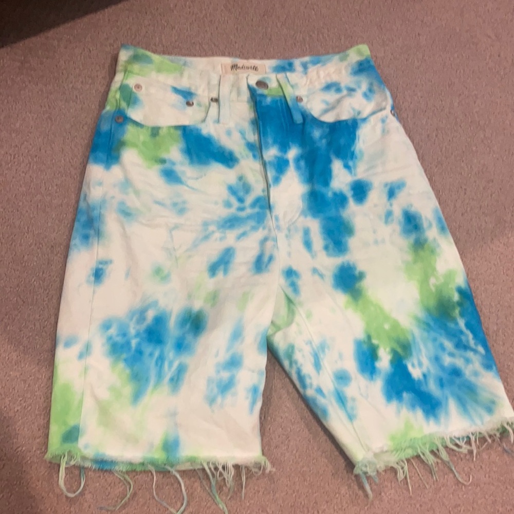 Tie dye madewell white denim shorts